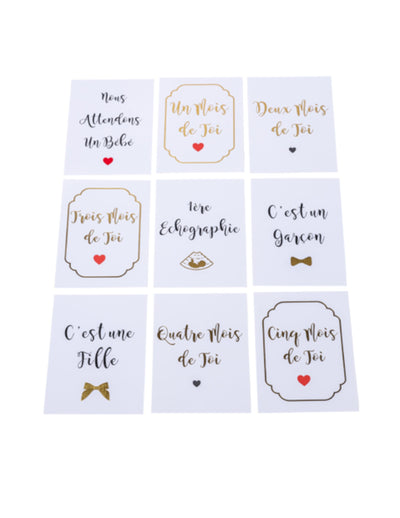 18 cartes étapes de grossesse souvenirs baby shower pour future maman blanches et dorées