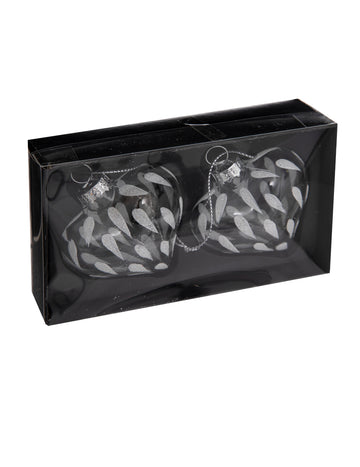 2 staklene snježne kugle u obliku srca od matiranog stakla 6 cm objesiti