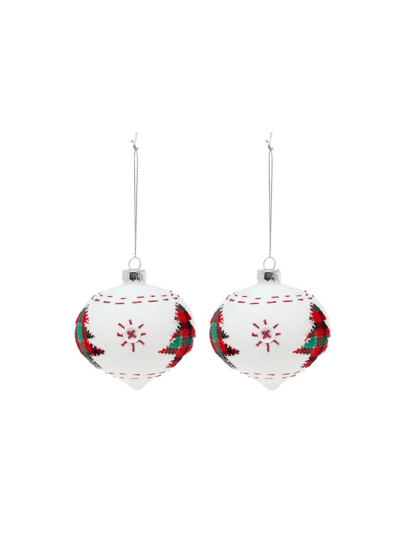 2 bijele staklene kuglice sa jelkama 8 cm 