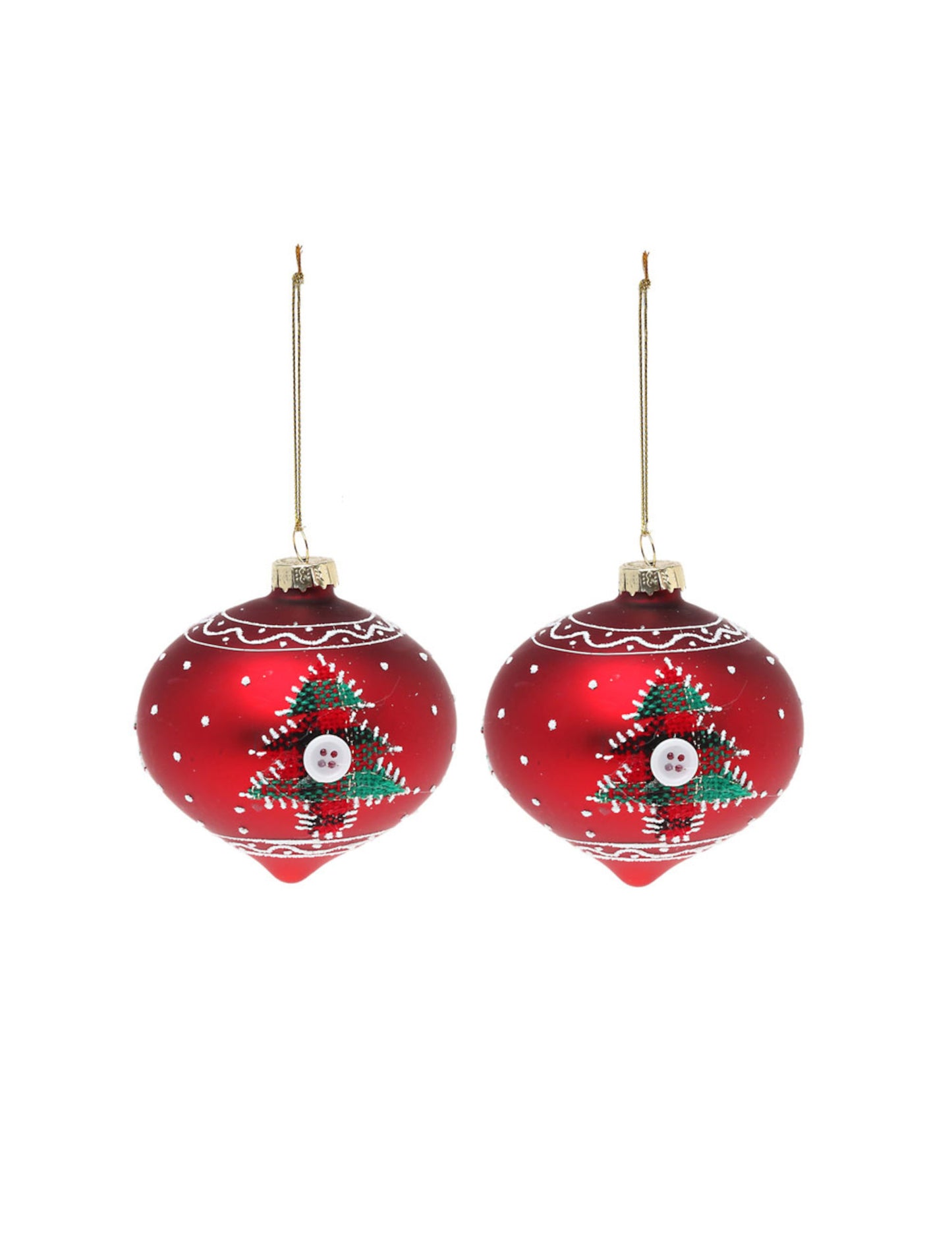 2 crvene staklene kuglice s borovima 8 cm 