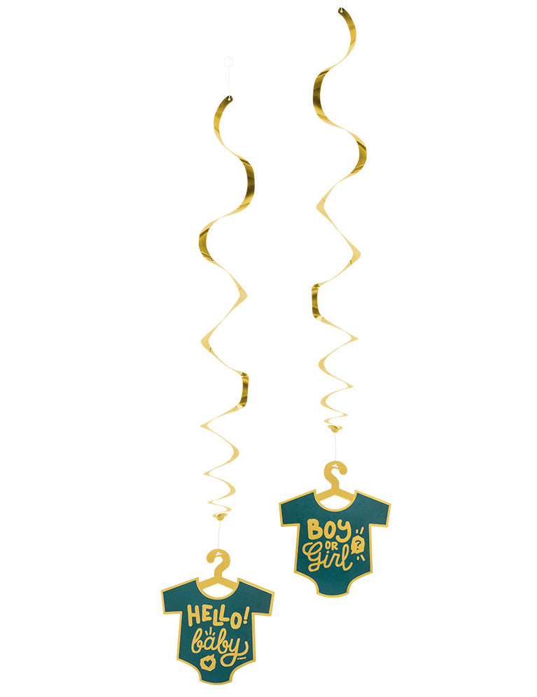 2 viseća ukrasa za dječaka ili djevojčicu 85 cm zlatne spirale