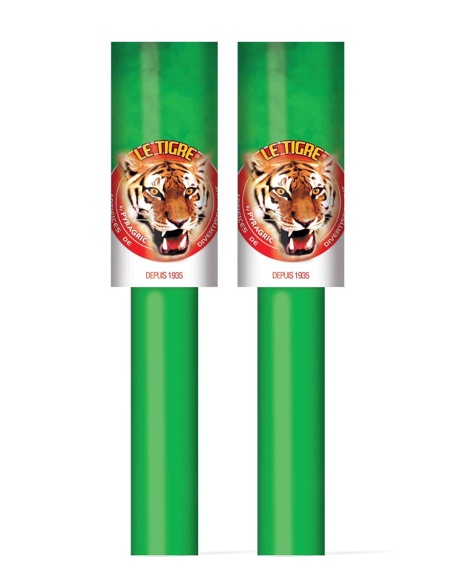 Détail du logo Le Tigre des 2 fumigènes à main pour adulte verts 45 secondes