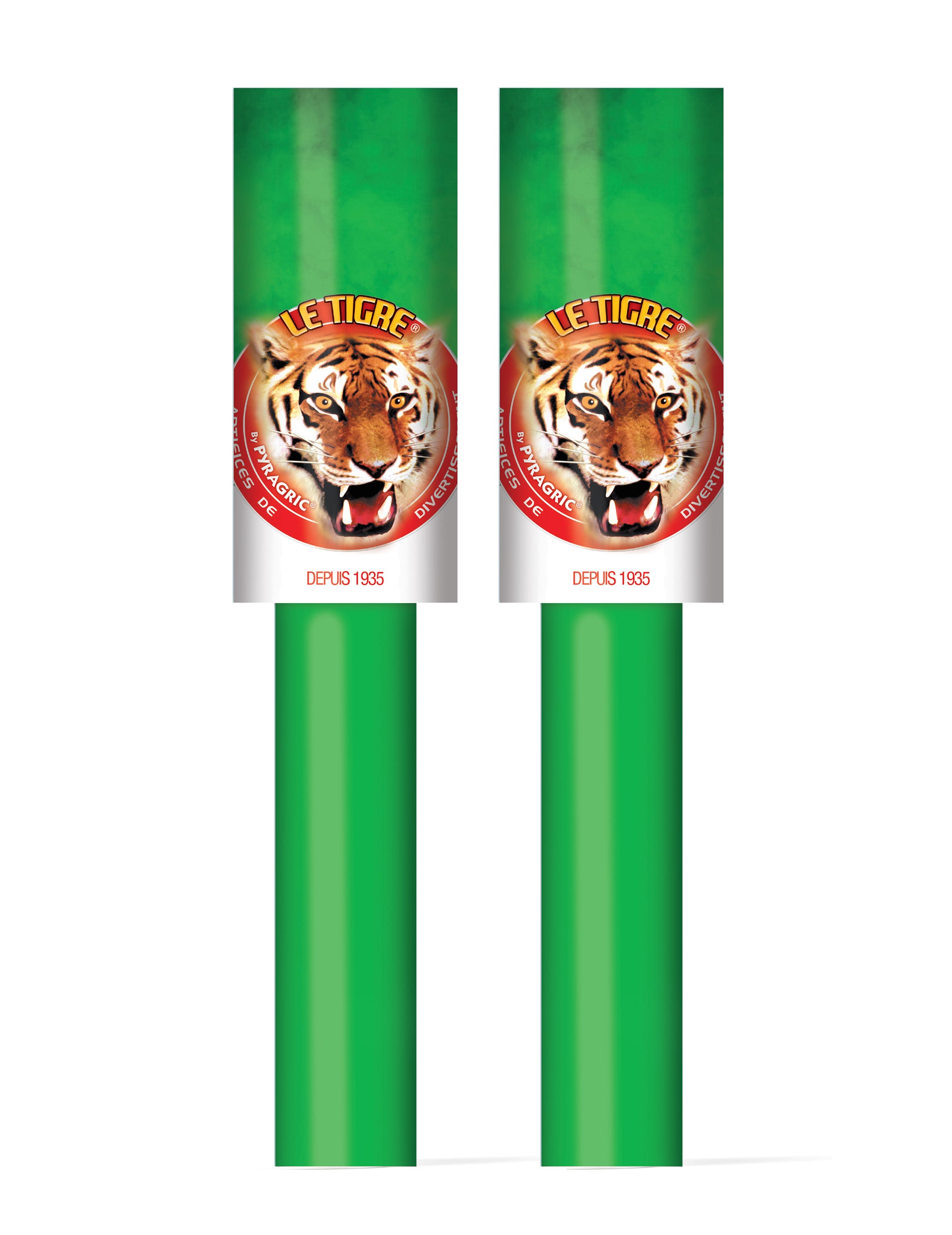 Détail du logo Le Tigre des 2 fumigènes à main pour adulte verts 45 secondes