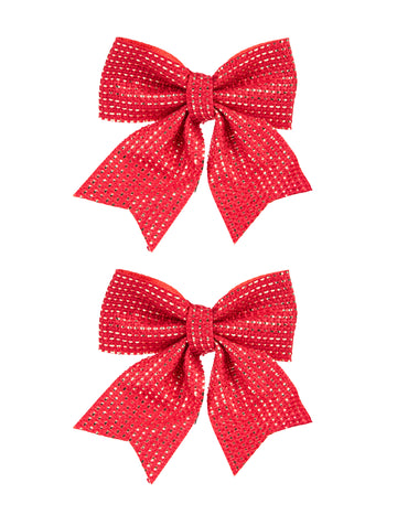 2 crvene i zlatne mašne od jute 12 x 13 cm Božićni ukras