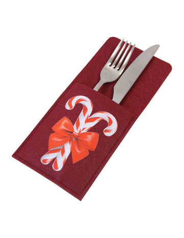 2 crvene i bijele vrećice za pribor za jelo od filca