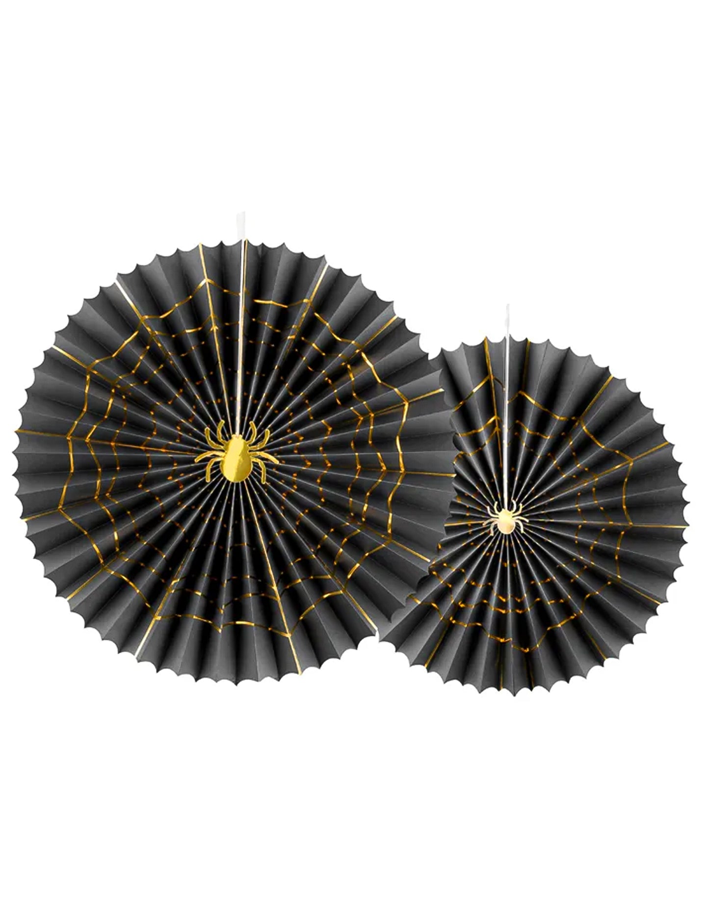 2 ukrasne crno-zlatne papirnate rozete u obliku pauka, veličine 32 i 40 cm za Noć vještica