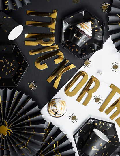 2 ukrasne crno-zlatne papirnate rozete u obliku pauka, veličine 32 i 40 cm za Noć vještica