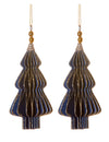 Suspensions origami sapins pour décoration bleus et or