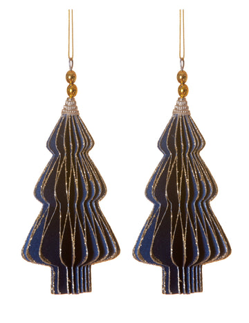 2 origami ukrasa za jelku u plavoj i zlatnoj boji 13 cm