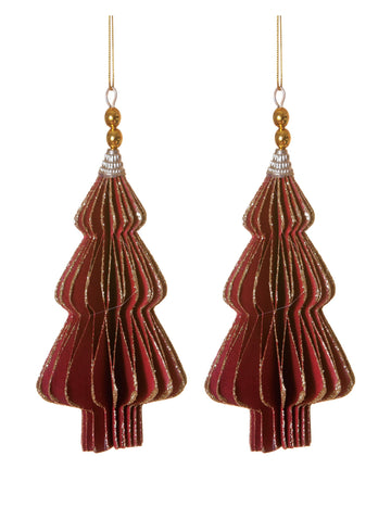 2 origami viseće dekoracije crvenih božićnih jelki 13 cm 