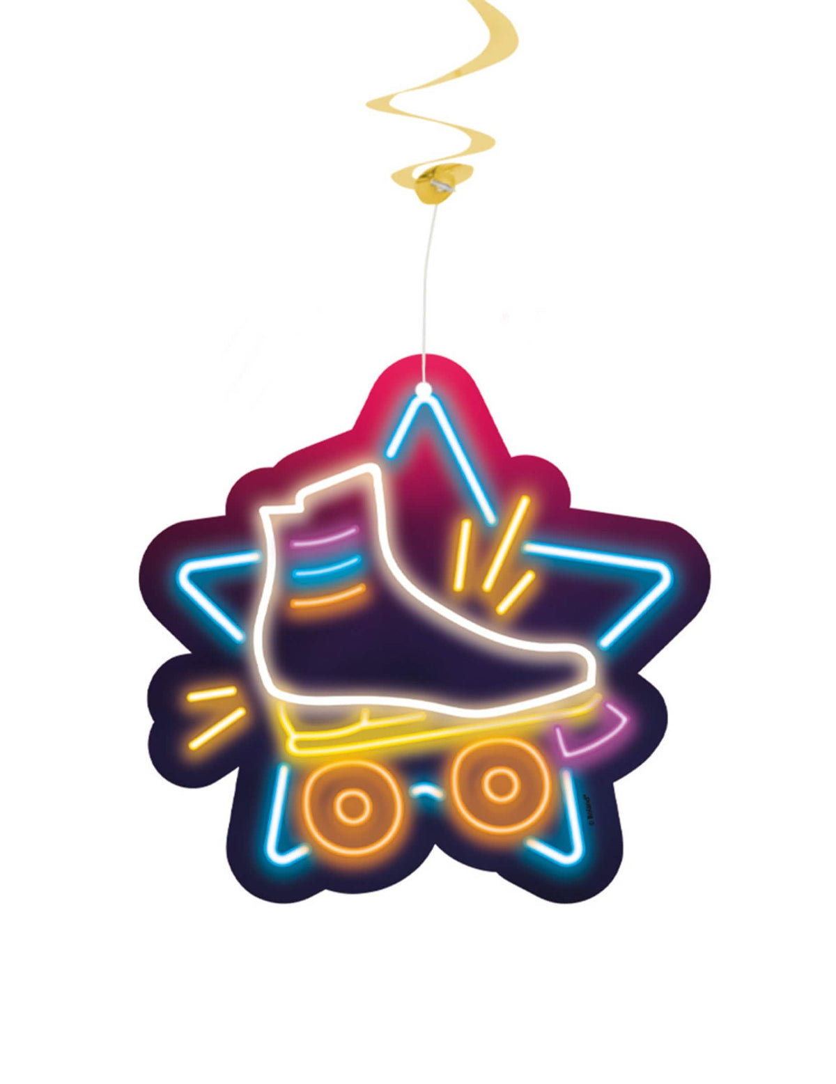 Medaljon s ilustracijom neonske rolerke sa spiralnim visećim ukrasima disko fever