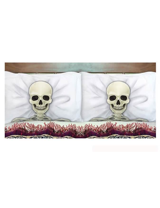 bijele jastučnice sa skeletom za halloween s motivom lubanje