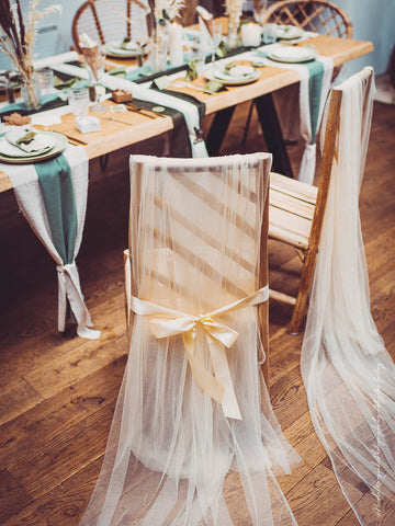 2 vela za stolice boje slonovače i satenske vrpce, 2,6 x 1,6 m, šik vjenčanje