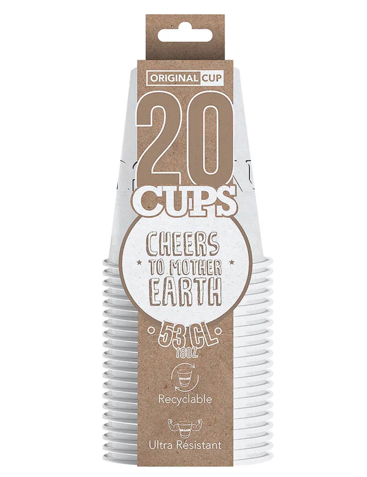 Vue de face du lot de gobelets américains carton recyclable blanc 53 cl