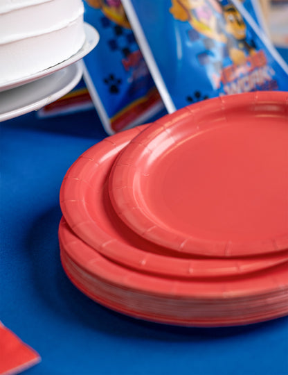 20 petites assiettes rondes en carton rouge corail 17.1 cm pour dessert