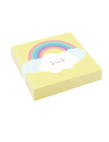 20 malih papirnatih salveta, pastelno žuti dizajn duginih oblaka, 25 x 25 cm cm