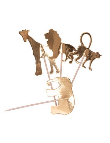 20 drvenih trzalica s motivima životinja iz džungle, zlatne boje, 12,5 cm cm za kolače