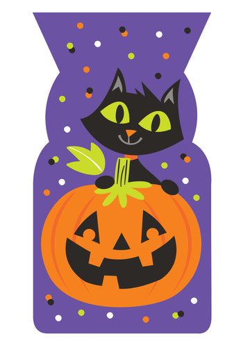 20 ljubičastih plastičnih vrećica s uzorkom mačke i bundeve, 13 x 23 cm za Noć vještica