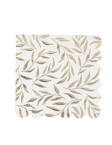 20 bijelo-zlatnih papirnatih koktel salveta s uzorkom školjkastog lišća