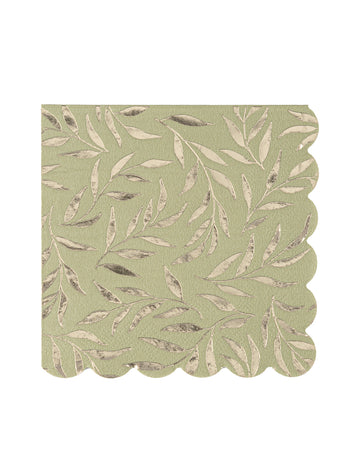 20 papirnatih koktel salveta boje kadulje zelene i zlatne, 24 x 24 cm s nazubljenim rubovima