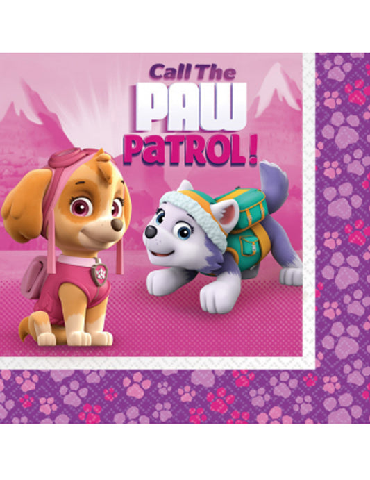 Serviettes en papier Pat'Patrouille pour enfant rose avec Stella et Everest