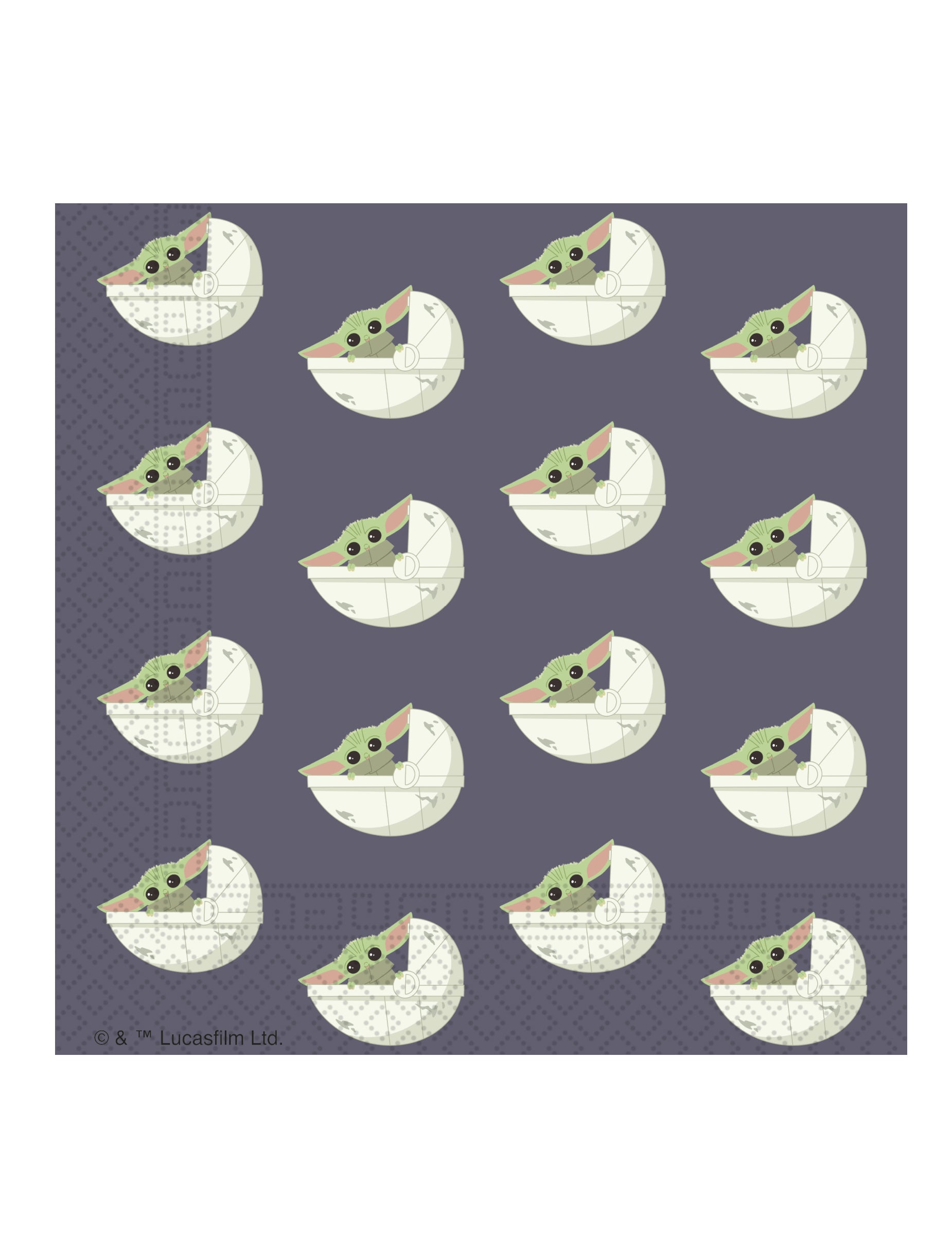 Serviettes en papier bébé Yoda The Mandalorian violettes avec Grogu dans son berceau