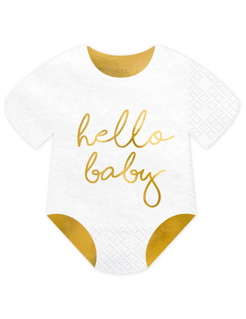 papirnati ubrusi body Hello Baby za baby shower bijela i zlatna
