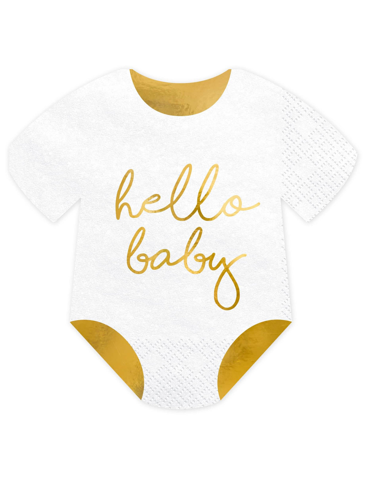 papirnati ubrusi body Hello Baby za baby shower bijela i zlatna