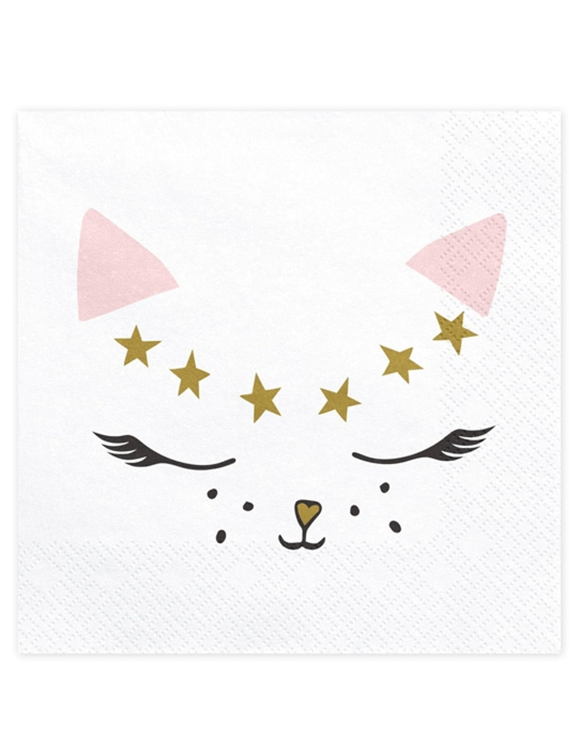 Serviettes en papier chaton blanc avec étoiles dorées et oreilles roses