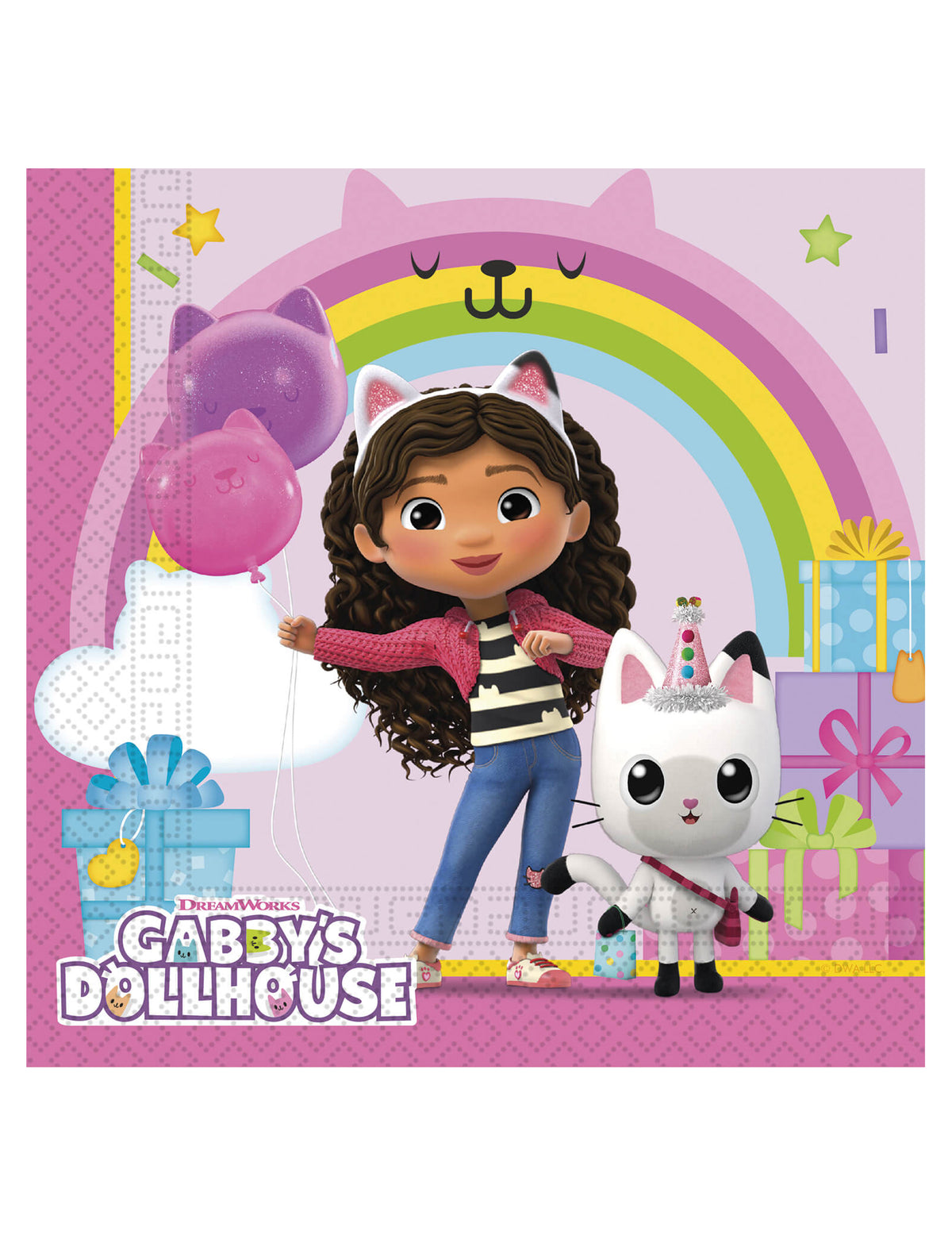 Serviettes en papier Gabby et la maison magique pour enfant rose avec arc-en-ciel