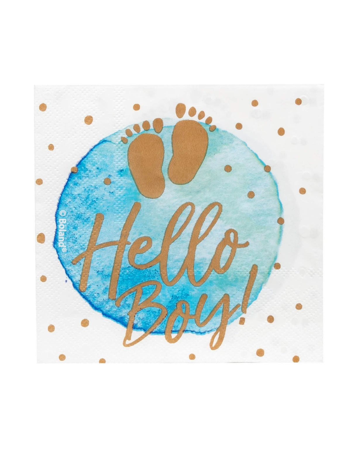 papirnati ubrusi hello boy za baby shower plava i zlatna s otiscima stopala
