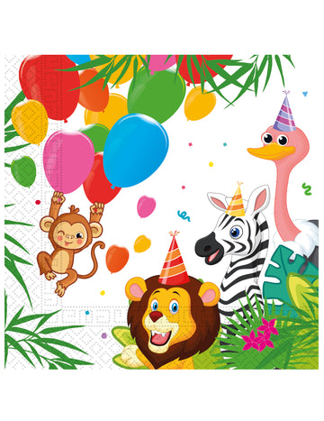 20 serviettes en papier jungle balloons 33 x 33 cm animaux