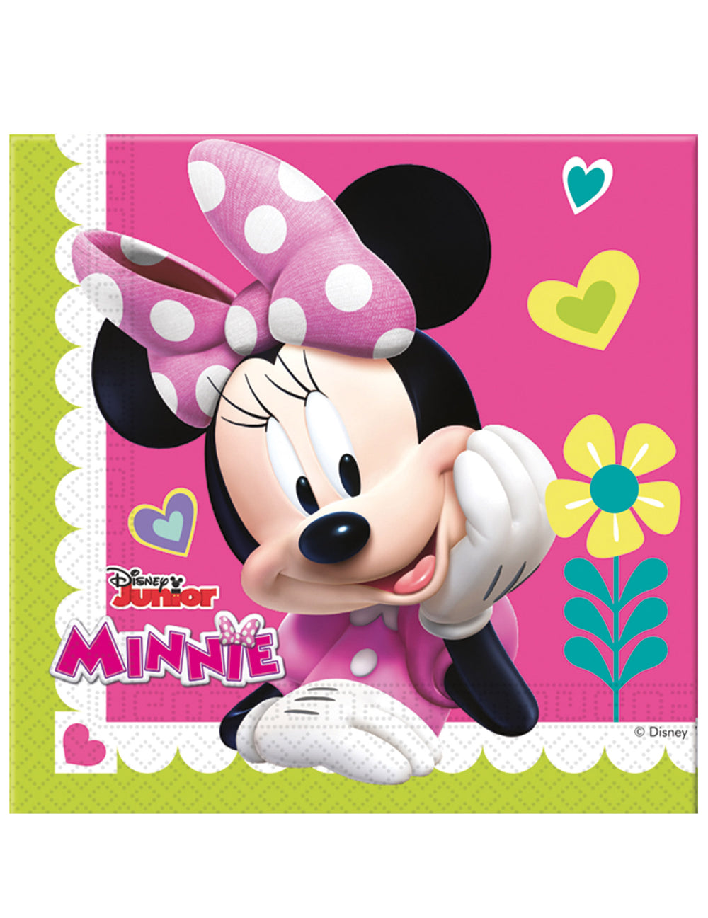Serviettes Minnie Happy pour enfant rose et vert avec fleurs et cœurs