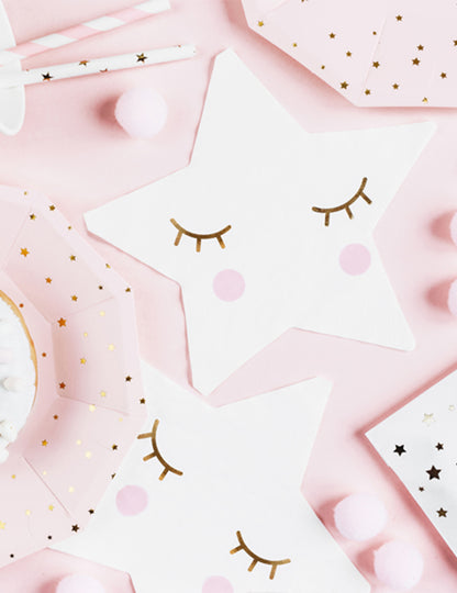 20 malih bijelih papirnatih salveta sa zvijezdama 16 x 16 cm sa zlatnim očima