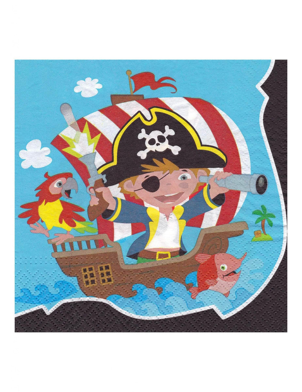 papirnati ubrusi pirati za rođendan dijete plave s ilustracijom broda i papige