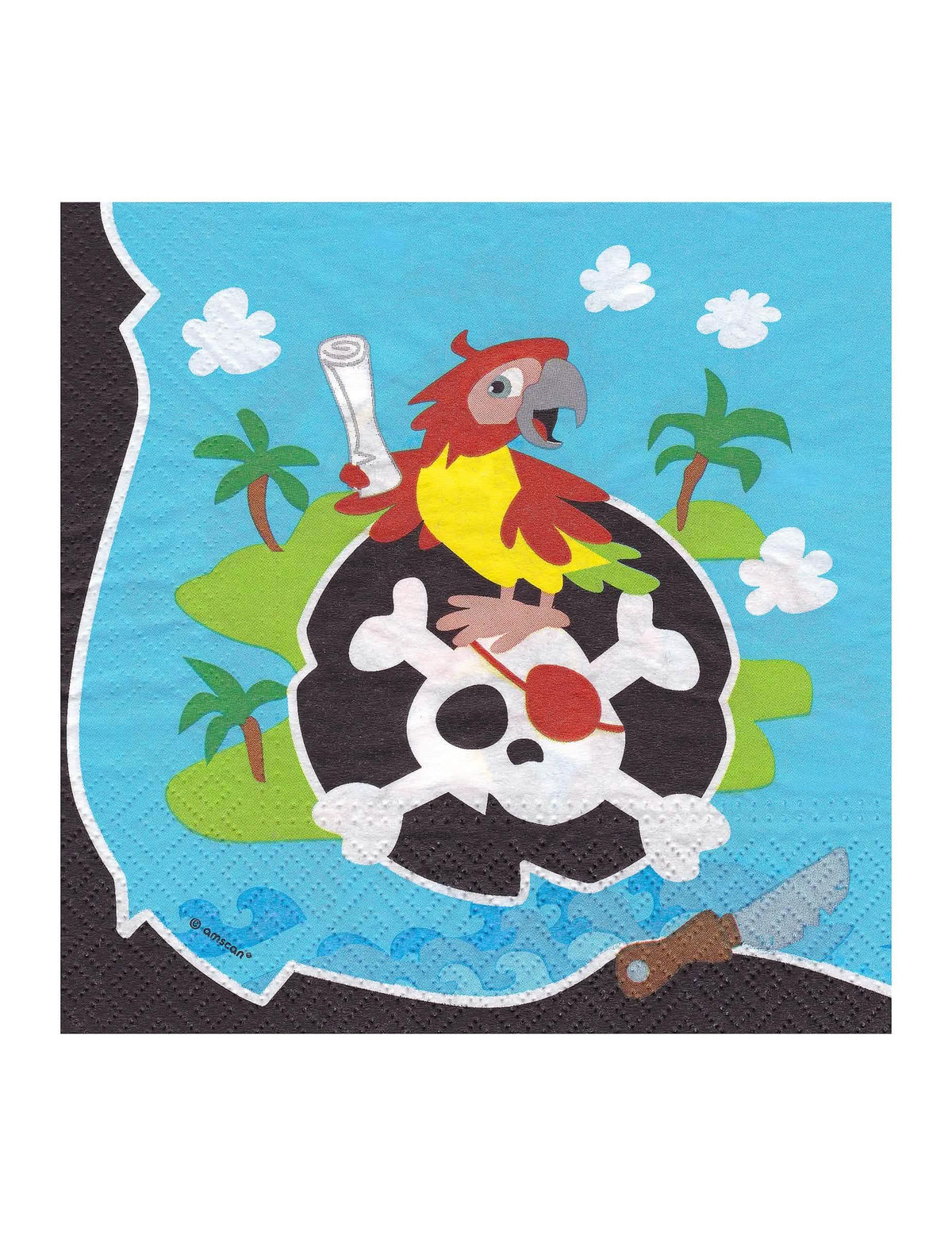 Detalj ilustracije papige na lubanji na piratskim papirnatim ubrusima za rođendan djeteta