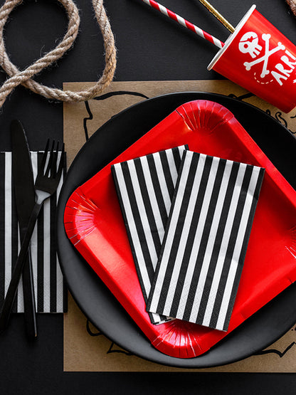 20 serviettes en papier rayées noires et blanches 33 x 33 cm pour fête