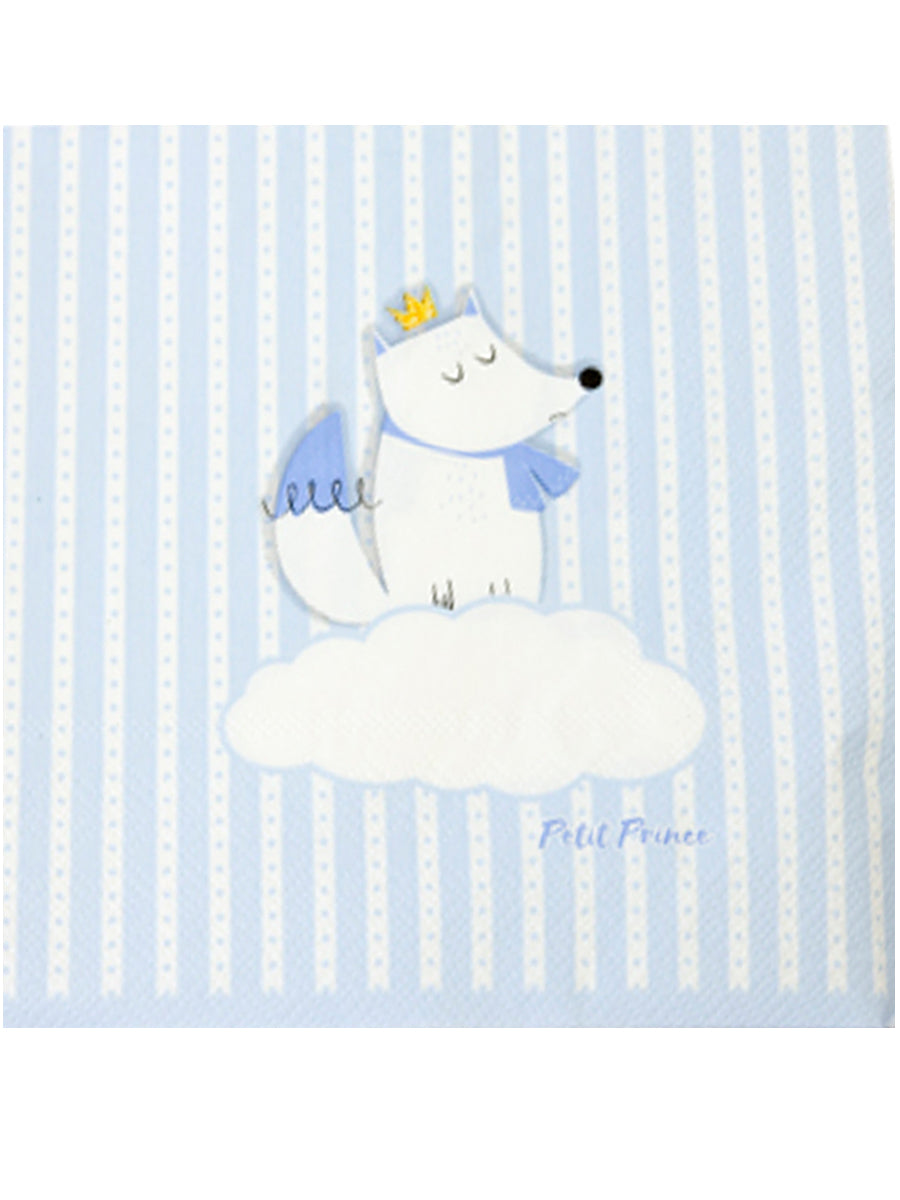 Serviettes en papier renard Petit Prince pour enfant blanches et bleues
