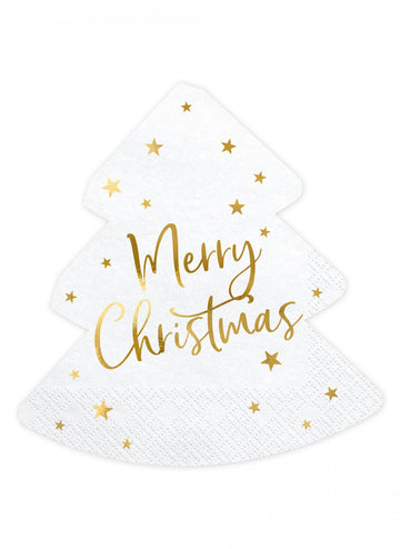 20 papirnatih salveta s dizajnom veselog božićnog drvca, bijelo-zlatnih, 16,5 cm dekorativni