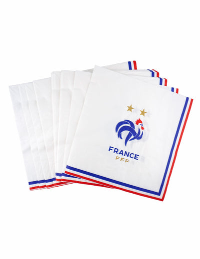 Serviettes FFF pour supporter blanches avec logo coq et liseré bleu blanc rouge