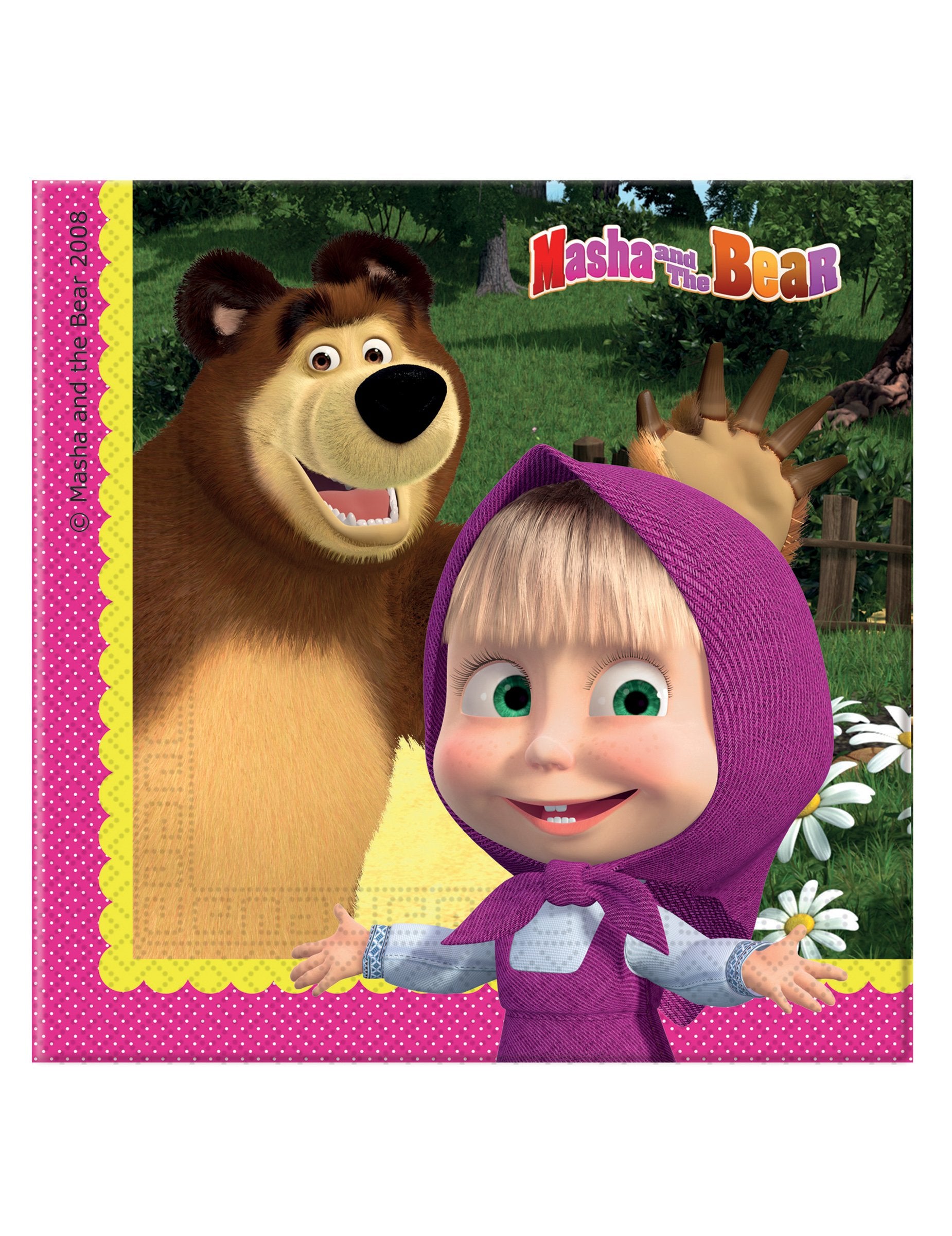 Serviettes Masha et Michka pour enfant rose et jaune