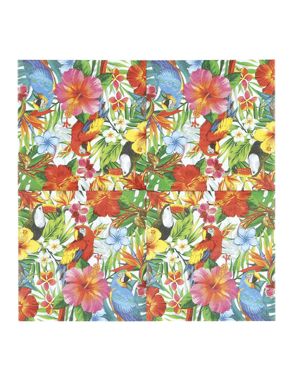 Vue à plat du motif des serviettes oiseaux tropicaux
