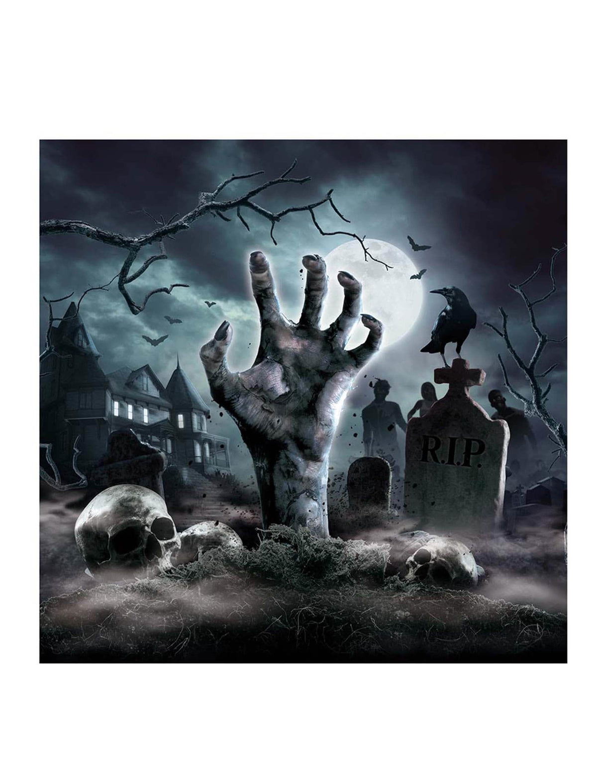 Serviettes revenants du cimetière pour Halloween avec main de zombie et crânes