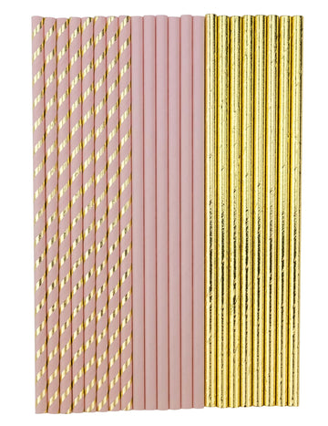 22 kartonske slamke boje puderaste ružičaste i zlatne boje 19,5 cm za rođendan