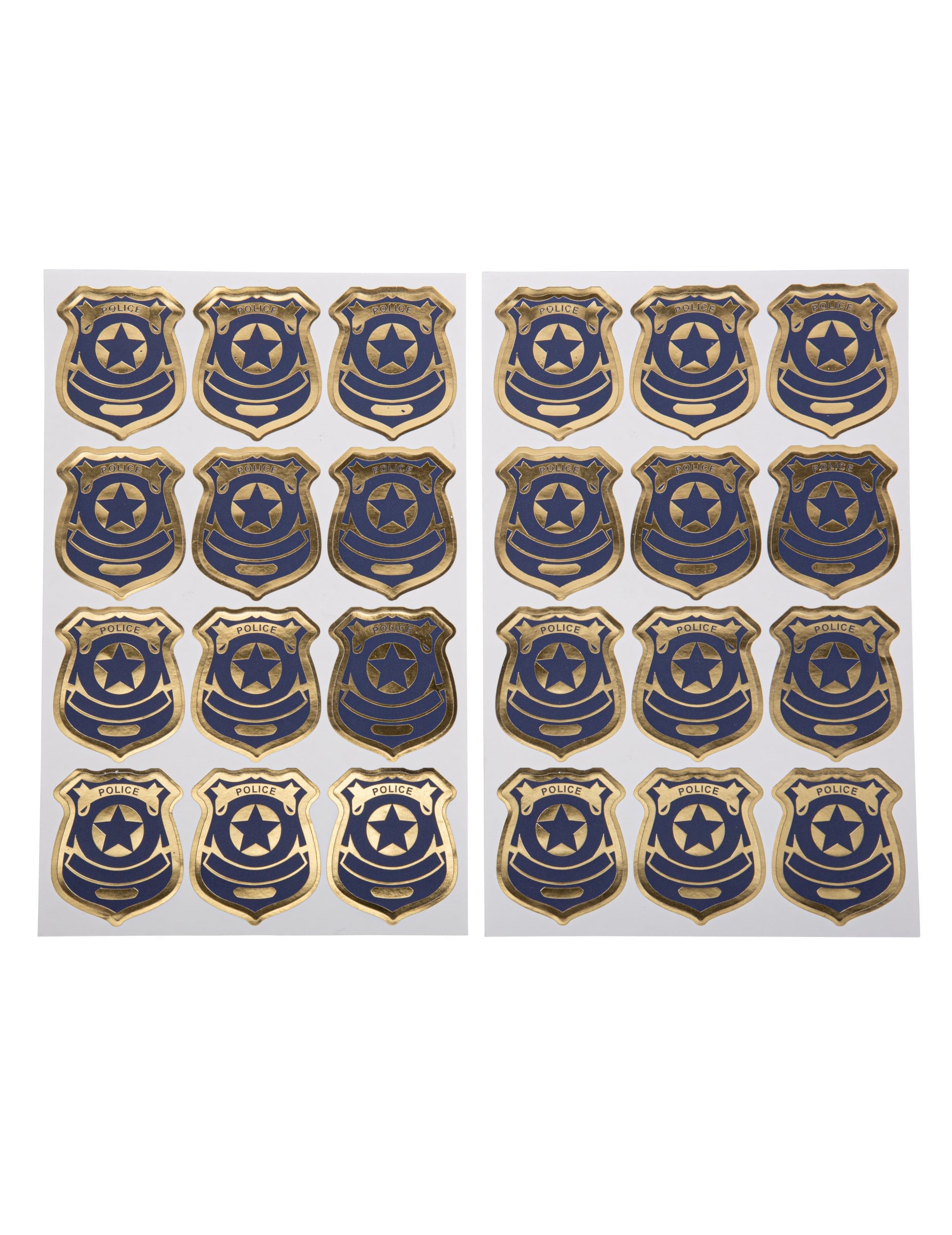 24 Stickers badge de police pour enfant marine et or