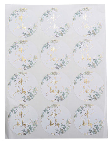 24 okrugle naljepnice "Oh Baby" s motivima biljaka i zlata 5 cm