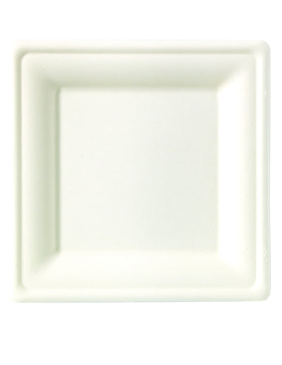 Assiettes carrées en fibre de canne compostables blanches