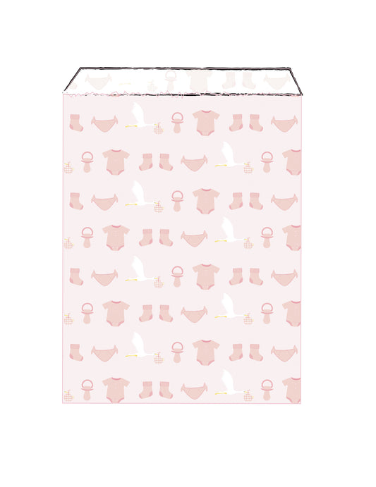 Sachets en papier bébé pour baby shower roses avec motifs cigognes