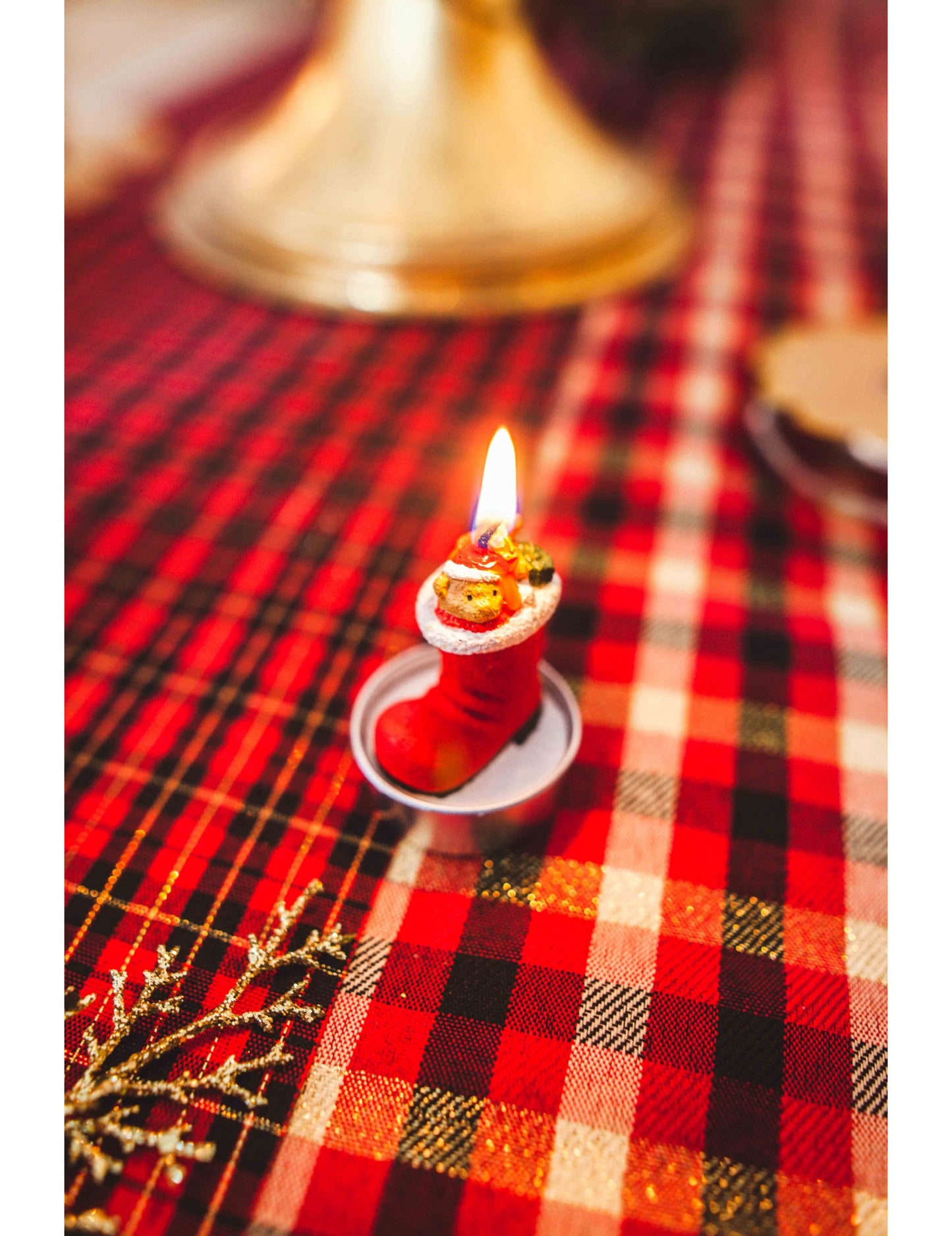 3 svijeće u obliku čizmice Djeda Mraza s plišanim medvjedićem, 5,5 x 3,5 cm