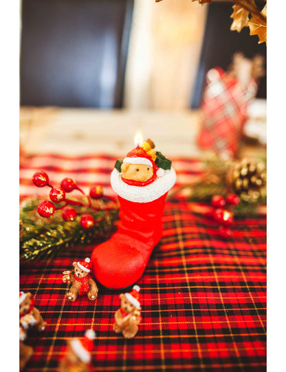 3 svijeće u obliku čizmice Djeda Mraza s plišanim medvjedićem, 5,5 x 3,5 cm